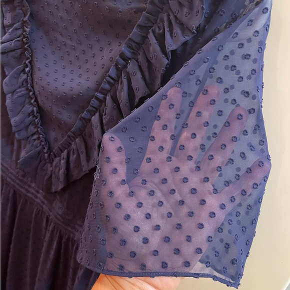 & Other Stories Holiday EveningNavy Swiss Dot Open Back Ruffle Midi Dress Size 6 - Picture 8 of 12